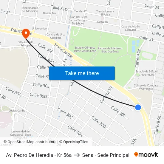 Av. Pedro De Heredia - Kr 56a to Sena - Sede Principal map