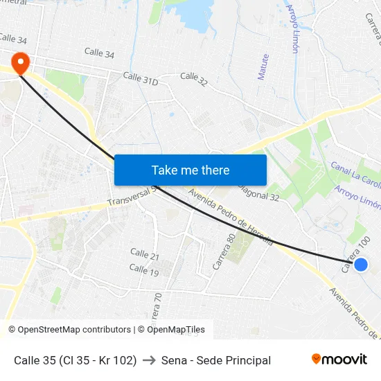 Calle 35 (Cl 35 - Kr 102) to Sena - Sede Principal map