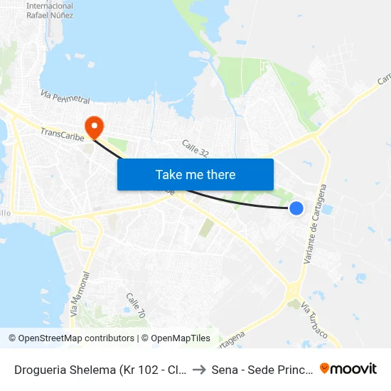 Drogueria Shelema (Kr 102 - Cl 39f) to Sena - Sede Principal map