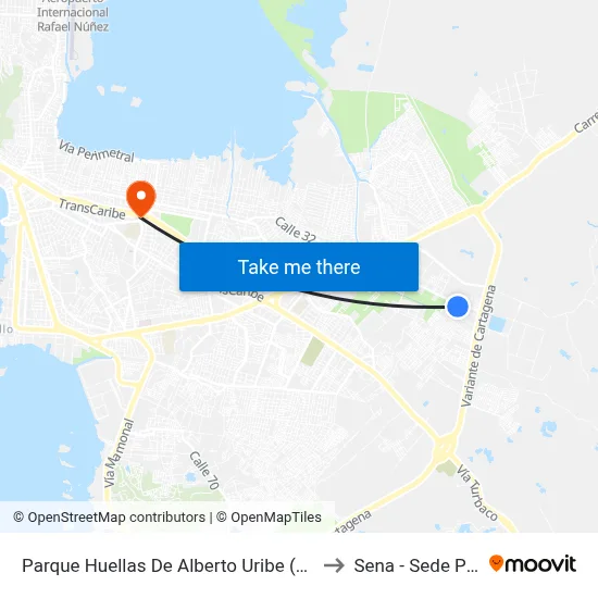 Parque Huellas De Alberto Uribe (Kr 102 - Cl 39h) to Sena - Sede Principal map