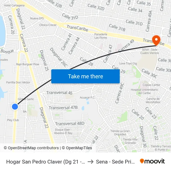 Hogar San Pedro Claver (Dg 21 - Tv 47a) to Sena - Sede Principal map