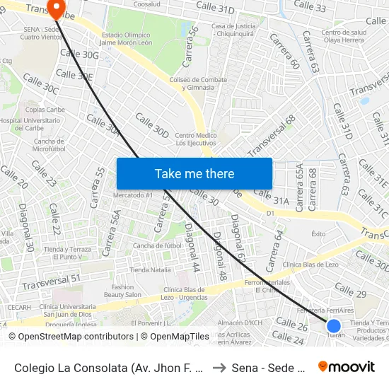 Colegio La Consolata (Av. Jhon F. Kennedy - Cl 26) to Sena - Sede Principal map