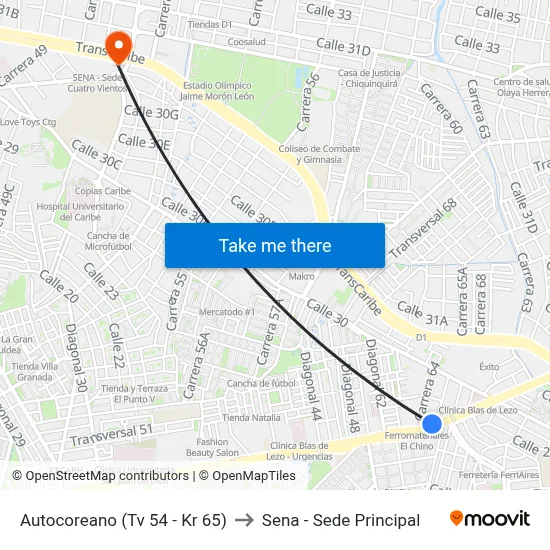 Autocoreano (Tv 54 - Kr 65) to Sena - Sede Principal map