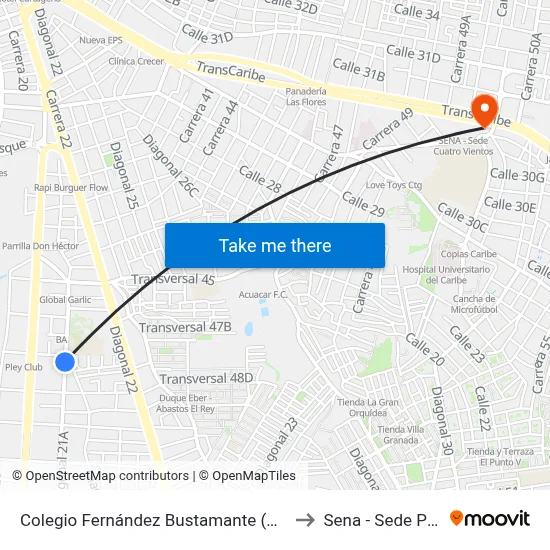 Colegio Fernández Bustamante (Dg 21a - Tv 48) to Sena - Sede Principal map