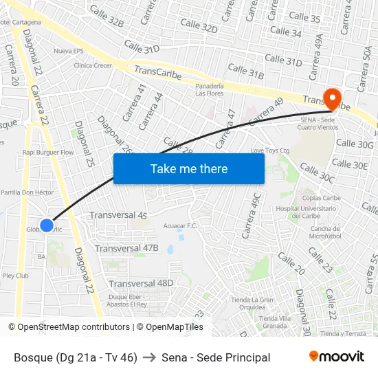 Bosque (Dg 21a - Tv 46) to Sena - Sede Principal map