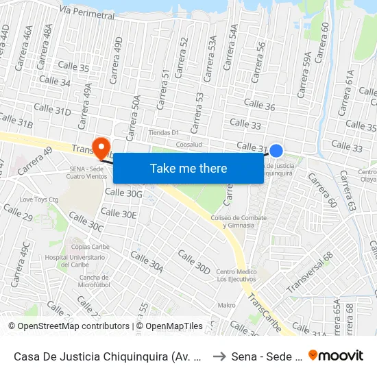 Casa De Justicia Chiquinquira (Av. Pedro Romero - Kr 58) to Sena - Sede Principal map