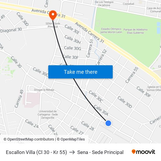 Escallon Villa (Cl 30 - Kr 55) to Sena - Sede Principal map