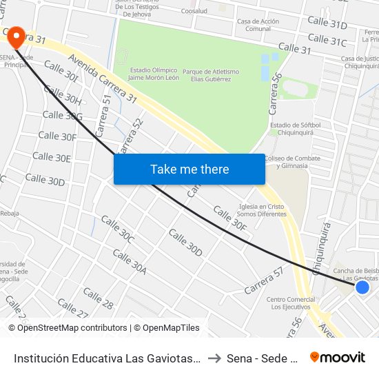 Institución Educativa Las Gaviotas (Tv 65 - Dg 30f) to Sena - Sede Principal map