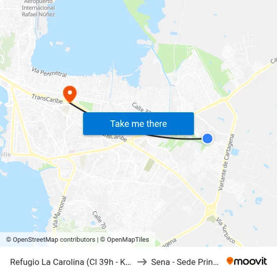 Refugio La Carolina (Cl 39h - Kr 91d) to Sena - Sede Principal map