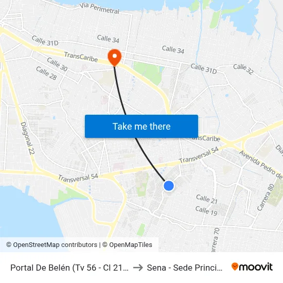 Portal De Belén (Tv 56 - Cl 21a) to Sena - Sede Principal map
