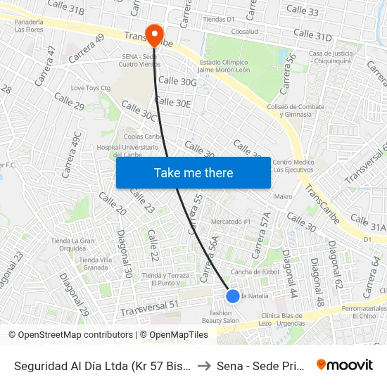 Seguridad Al Día Ltda (Kr 57 Bis - Tv 51) to Sena - Sede Principal map