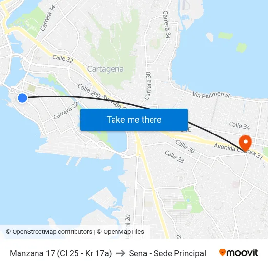 Manzana 17 (Cl 25 - Kr 17a) to Sena - Sede Principal map