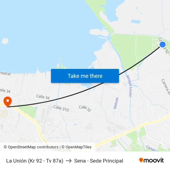 La Unión (Kr 92 - Tv 87a) to Sena - Sede Principal map