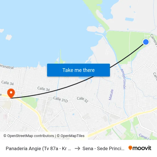 Panadería Angie (Tv 87a - Kr 91) to Sena - Sede Principal map
