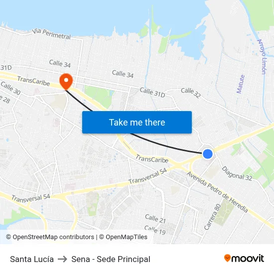 Santa Lucía to Sena - Sede Principal map