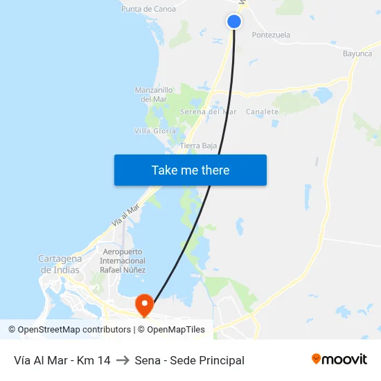 Vía Al Mar - Km 14 to Sena - Sede Principal map