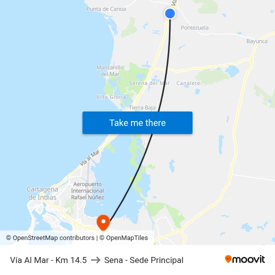 Vía Al Mar - Km 14.5 to Sena - Sede Principal map