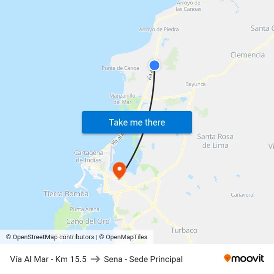Vía Al Mar - Km 15.5 to Sena - Sede Principal map