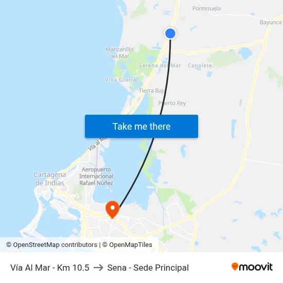 Vía Al Mar - Km 10.5 to Sena - Sede Principal map