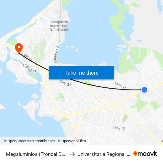 Megaluminios (Troncal Del Caribe - Kr 91b) to Universitaria Regional Del Caribe Lafic map