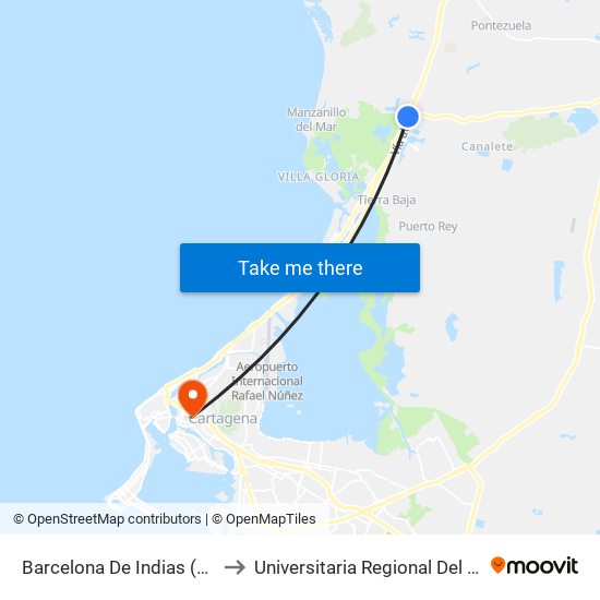 Barcelona De Indias (Vía Al Mar) to Universitaria Regional Del Caribe Lafic map