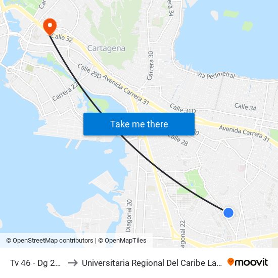 Tv 46 - Dg 29c to Universitaria Regional Del Caribe Lafic map