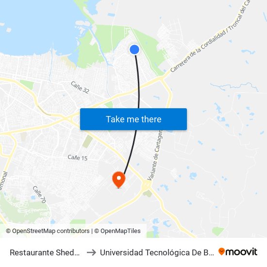 Restaurante Shedai (Kr 90 - Tv 75) to Universidad Tecnológica De Bolívar - Campus Ternera map