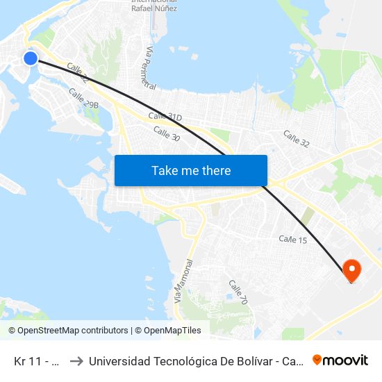 Kr 11 - Cl 31 to Universidad Tecnológica De Bolívar - Campus Ternera map