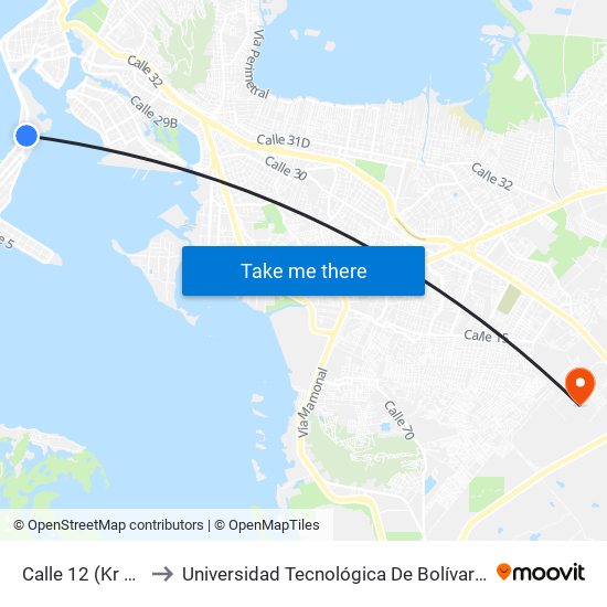 Calle 12 (Kr 2 - Cl 12) to Universidad Tecnológica De Bolívar - Campus Ternera map