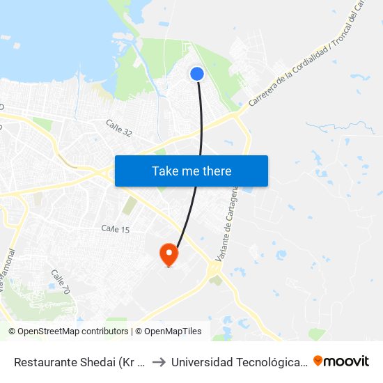 Restaurante Shedai (Kr 90 - Tv 75) to Universidad Tecnológica De Bolívar map