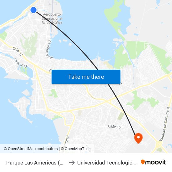 Parque Las Américas (Kr 1 - Cl 64) to Universidad Tecnológica De Bolívar map