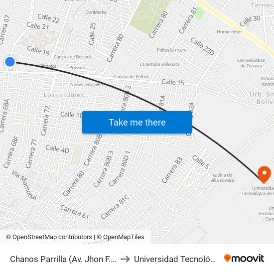 Chanos Parrilla (Av. Jhon F. Kennedy - Cl 17) to Universidad Tecnológica De Bolívar map