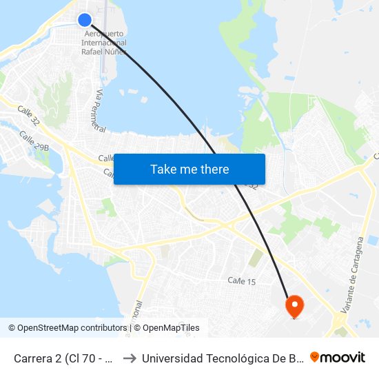 Carrera 2 (Cl 70 - Kr 2) to Universidad Tecnológica De Bolívar map