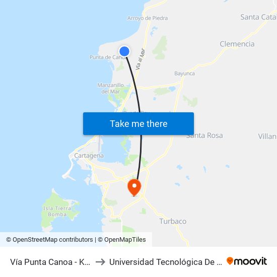 Vía Punta Canoa - Km 1.7 to Universidad Tecnológica De Bolívar map