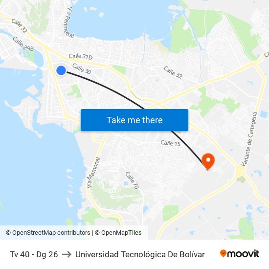 Tv 40 - Dg 26 to Universidad Tecnológica De Bolívar map