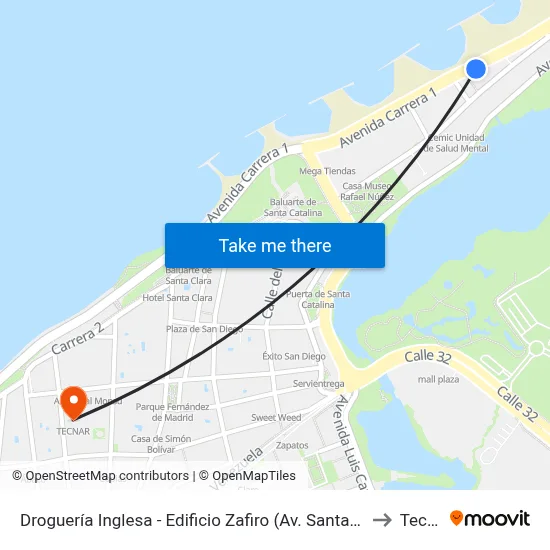 Droguería Inglesa - Edificio Zafiro (Av. Santander - Cl 43) to Tecnar map