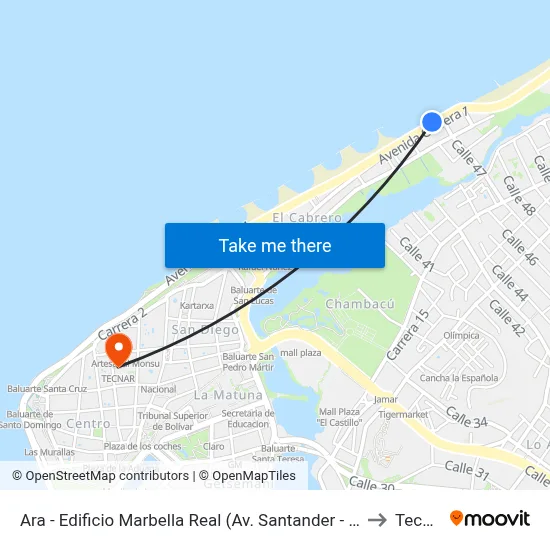 Ara - Edificio Marbella Real (Av. Santander - Cl 47) to Tecnar map