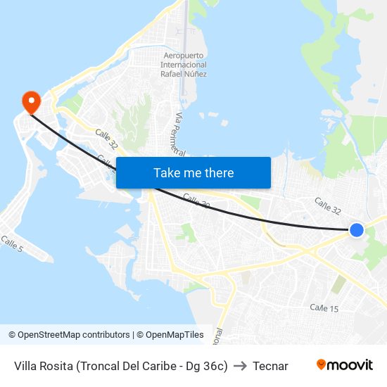 Villa Rosita (Troncal Del Caribe - Dg 36c) to Tecnar map