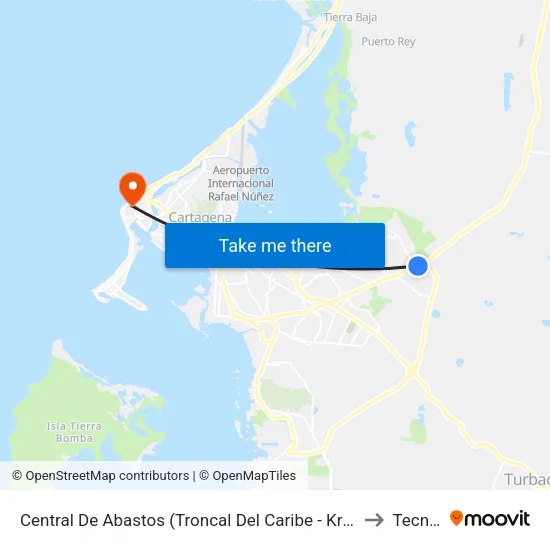Central De Abastos (Troncal Del Caribe - Kr 89) to Tecnar map