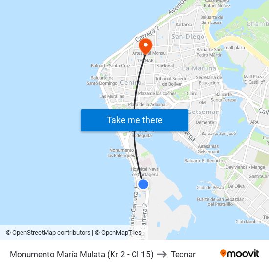 Monumento María Mulata (Kr 2 - Cl 15) to Tecnar map