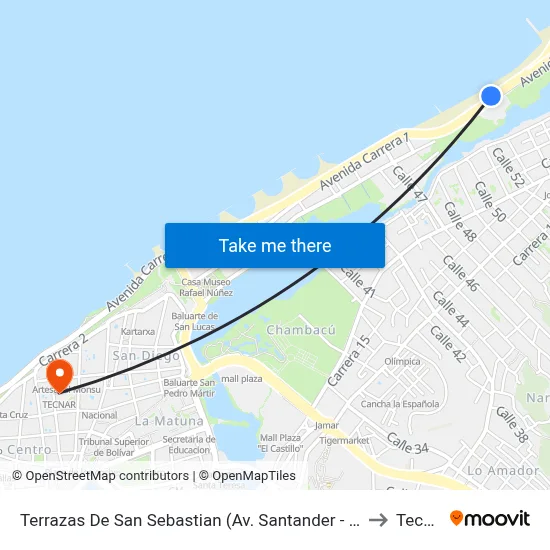 Terrazas De San Sebastian (Av. Santander - Cl 42a) to Tecnar map