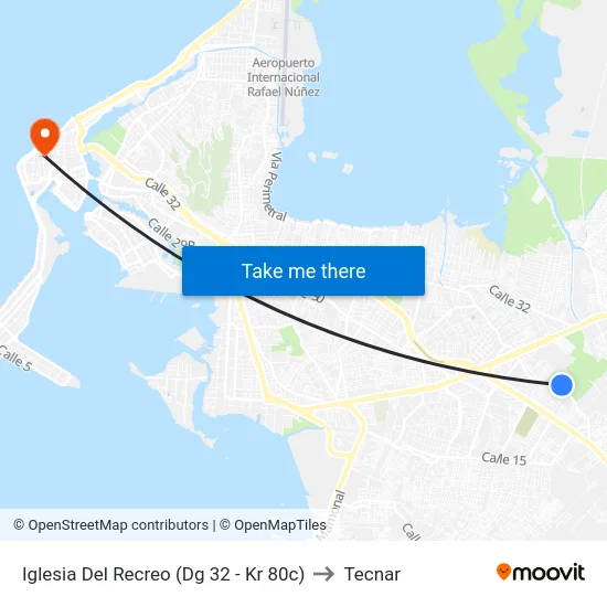 Iglesia Del Recreo (Dg 32 - Kr 80c) to Tecnar map