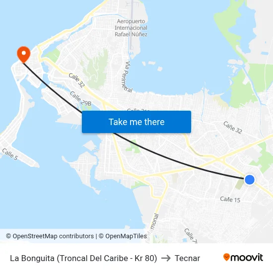 La Bonguita (Troncal Del Caribe - Kr 80) to Tecnar map