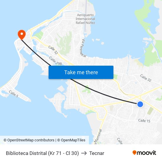 Biblioteca Distrital (Kr 71 - Cl 30) to Tecnar map
