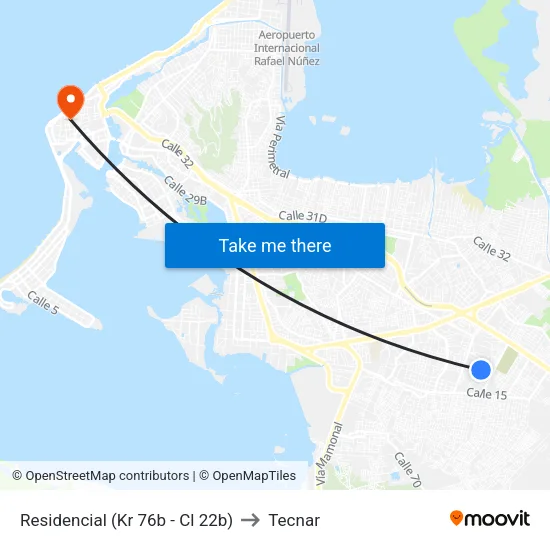 Residencial (Kr 76b - Cl 22b) to Tecnar map