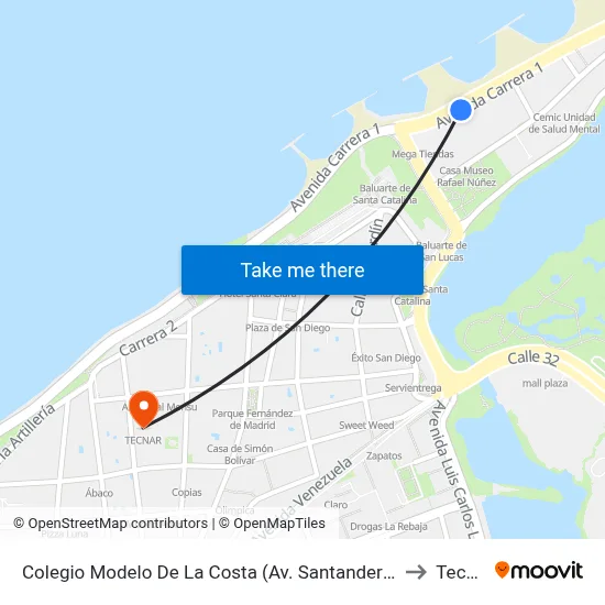 Colegio Modelo De La Costa (Av. Santander - Cl 42) to Tecnar map