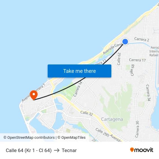 Calle 64 (Kr 1 - Cl 64) to Tecnar map