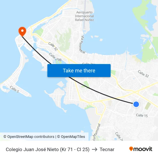 Colegio Juan José Nieto (Kr 71 - Cl 25) to Tecnar map