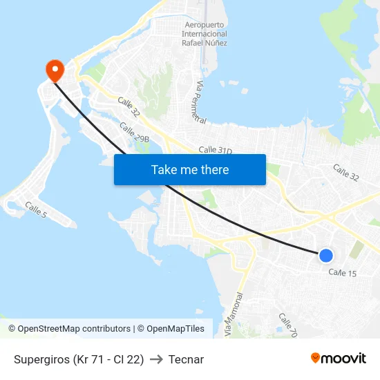 Supergiros (Kr 71 - Cl 22) to Tecnar map