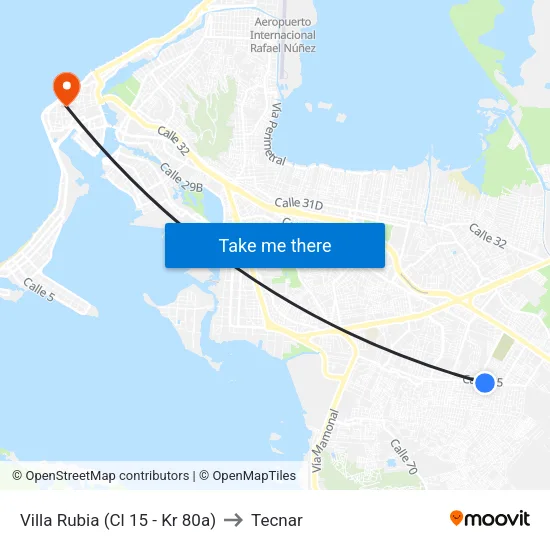Villa Rubia (Cl 15 - Kr 80a) to Tecnar map